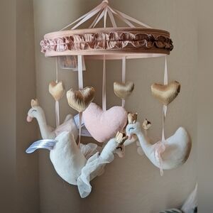 SOLD Pink and Gold Swan Baby Mobile (Arm Not Included)